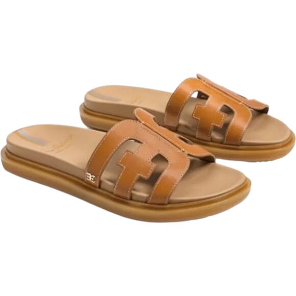 Sam Edelman Valeri Slide Sandals Saddle Leather Cushioned Slip On Open Tan 7.5M - Picture 1 of 7